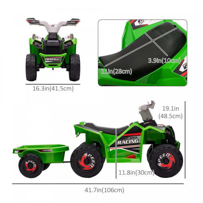 Aosom Quad 6 V Pour Enfants, Vehicule Electrique Alimente Par Batterie A 4 Roues Avec Remorque Arriere, Roues Resistantes A L'usure, Pour Garcons Et Filles – Vert