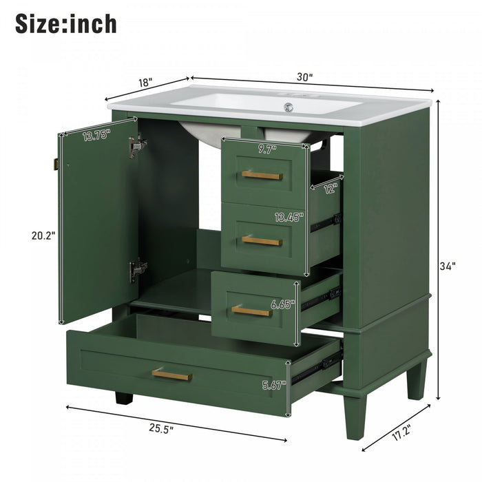 Katherine Meuble-lavabo De Salle De Bain 30 Po En Bois Massif Avec Lavabo Integre - Vert