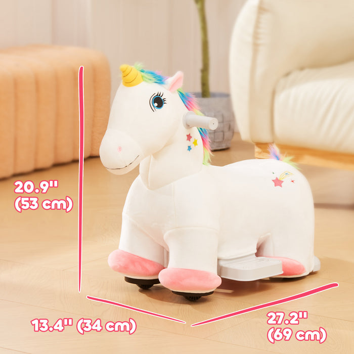 Qaba Cheval Electrique 6v, Cheval Electrique A Piles Pour Enfants, Jouet Poney Avec Musique, Roues En Pu, Toucher Doux, Pour Garcons Et Filles Ages De 18 A 36 Mois, Blanc.