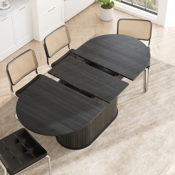 Noah Table a manger ovale extensible avec pieds rayes, noir