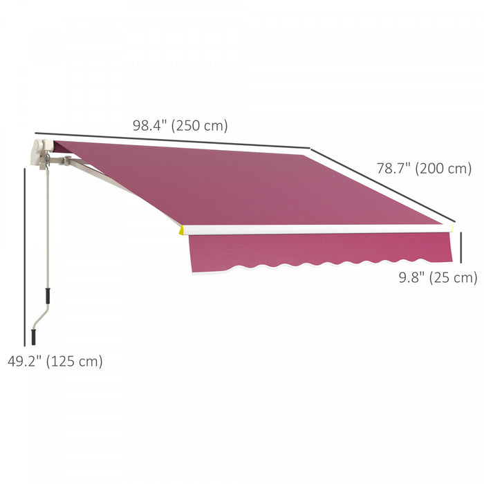 Outsunny Auvent Retractable 8' X 6.5' Avec Lumieres Led, Uv40+, Rouge Vin