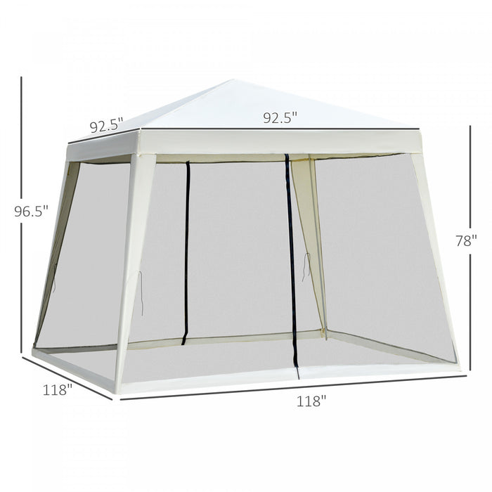 Outsunny 10x10pi Gazebo Tente Avec Filet Patio Auvent Activite De Fete En Plein Air Pare-soleil Jardin Abri Soleil Avec Murs En Maille Slant Leg Beige