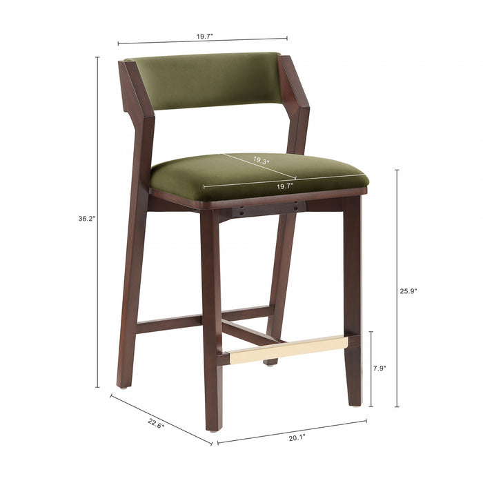 Tabouret de comptoir moderne en bois Patricia avec revetement en tissu vert tortue