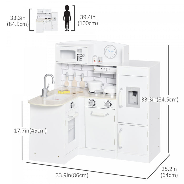 Qaba Jouets De Cuisine Pour Enfants Jeu De Role Avec Abreuvoir, Micro-ondes Et Refrigerateur Avec Accessoires - Blanc