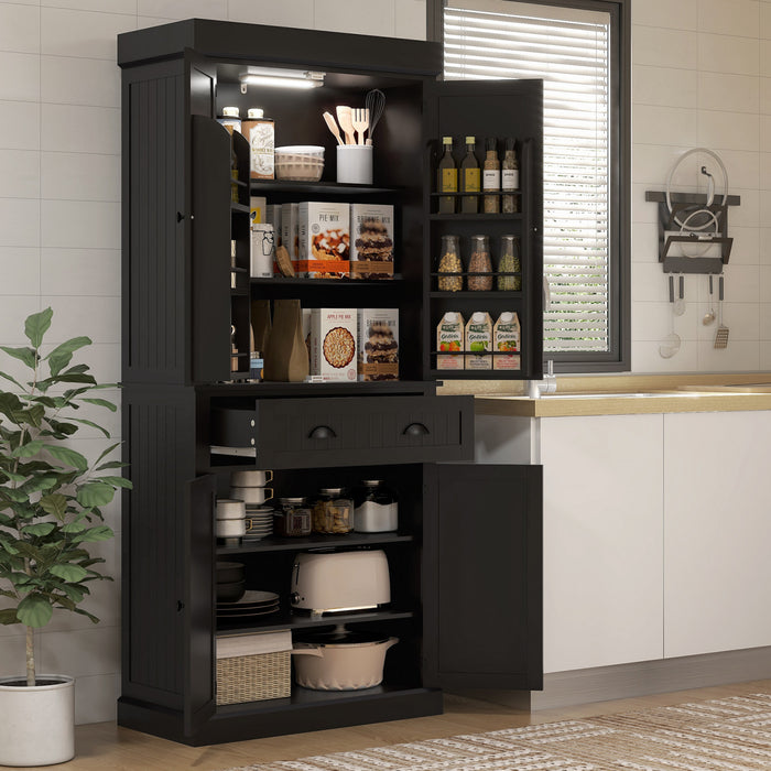 HOMCOM Armoire de cuisine avec etageres a epices et lumieres LED, noir