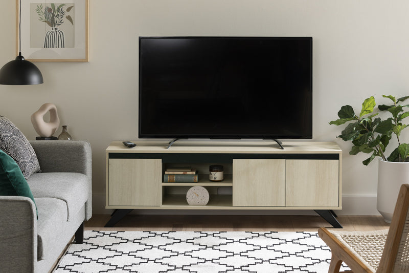 Meuble pour téléviseur Flam avec portes - chêne blanc