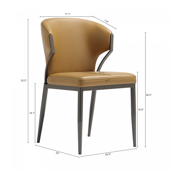 Chaise de salle a manger moderne en metal et cuir vegetalien Kirsten couleur camel - Lot de 2