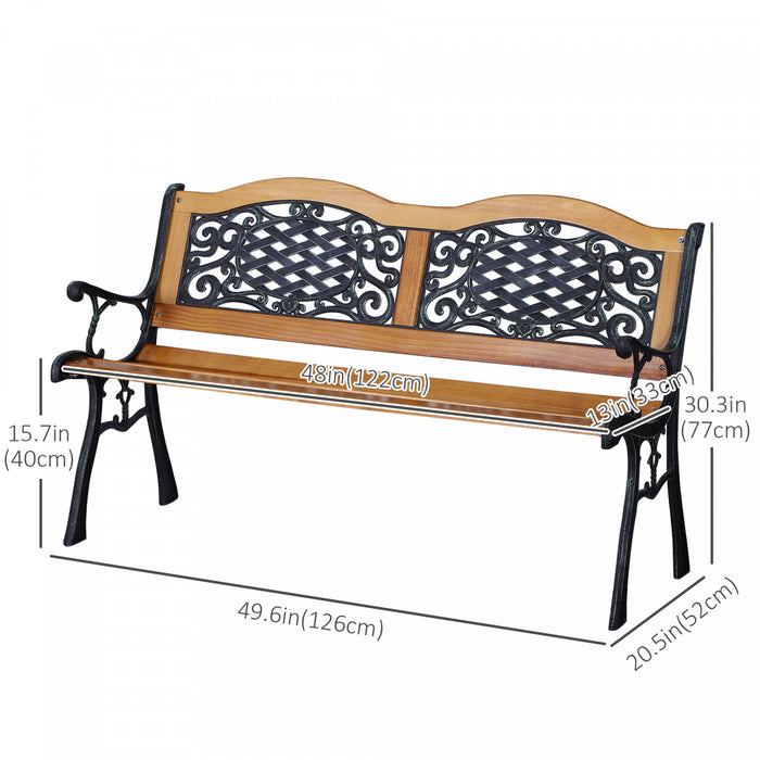 Banc De Jardin Outsunny 50\" Pour Porche, Chaise De Parc En Fonte Avec Bois Dur