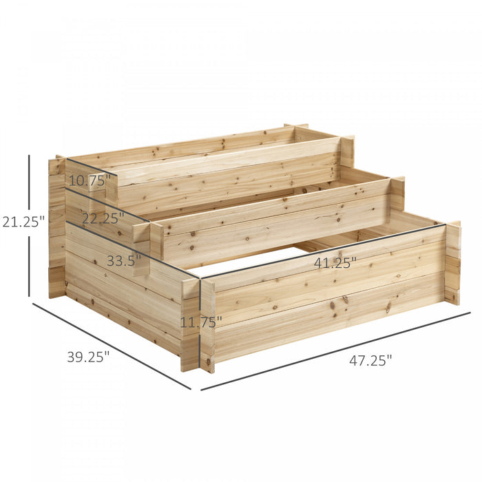 Outsunny - Lit De Jardin Sureleve En Bois A 3 Niveaux, Bac De Plantation Sureleve, Bac A Legumes Et A Fleurs Pour L'exterieur, Naturel.