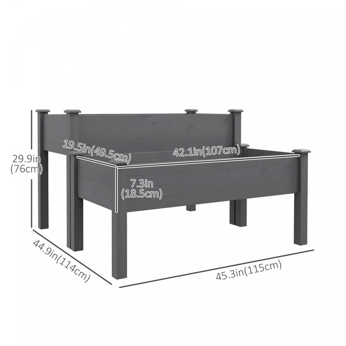 Outsunny Lit De Jardin Sureleve A 2 Niveaux, Jardiniere Surelevee En Bois Avec Pieds, Lit De Plantation De Jardinage Avec 2 Compartiments Pour La Culture De Fleurs, Legumes Et Herbes, Gris
