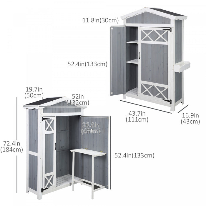 Outsunny Abri De Jardin En Bois De 52'' X 20'' Avec Poste De Travail Pliable, Support A Fleurs Et Toit En Asphalte Multifonctionnel, Abris De Jardin Et Rangement Exterieur Pour Outils