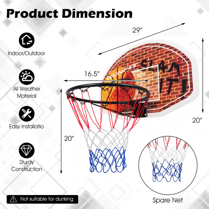 73 X 49cm Mini Panier De Basket-ball, Panneau De Basket-ball Mural, Panneau De Basket-ball Portable Et Combine De Bord, Sports D'interieur Et D'exterieur Convenant Aux Adultes Et Aux Enfants