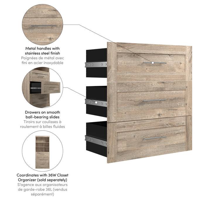 Ensemble de 3 tiroirs Pur de Bestar pour organisateur de garde-robe de 36 po (L) - brun rustique