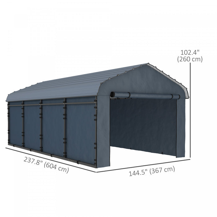 Outsunny Abri D'auto 10'x15' Avec Toit En Metal, Parois Laterales Amovibles