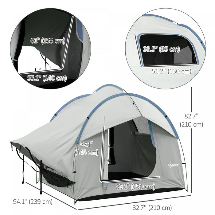 Outsunny Tente de camping pour voiture avec 3 portes, gris et bleu