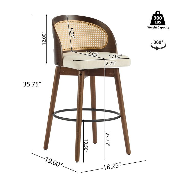Calvin – Lot de 4 tabourets de bar de hauteur comptoir pivotants pour interieur avec dossier ergonomique, finition noyer