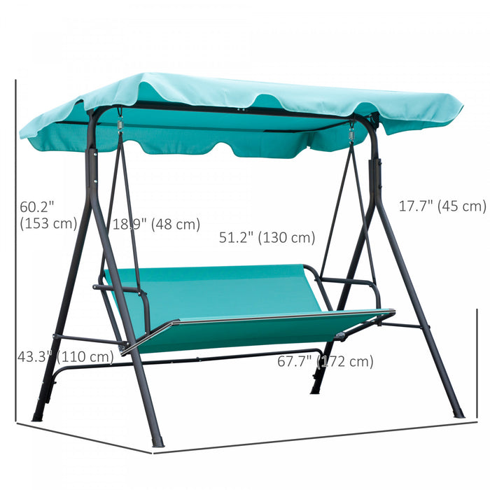 Outsunny Balancoire De Patio A 3 Places Avec Auvent Reglable, Bleu Sarcelle