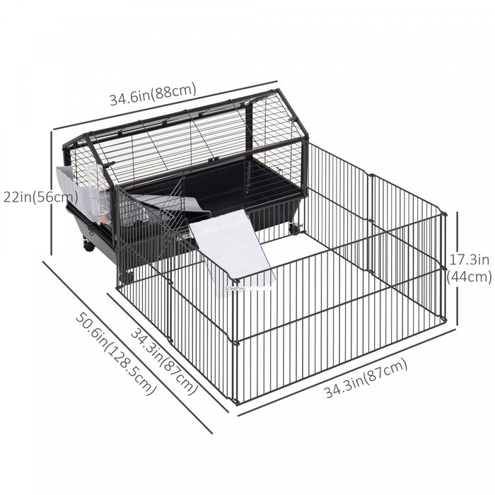 Cage Pour Huche A Lapins En Metal Pawhut Maison Principale Huche Pour Cochons D'inde Hangar Pour Petits Animaux Avec Roues Et Freins Pliable Grand Enclos Detachable Noir (34,75\" L X 50,5\" L X 22\" H)