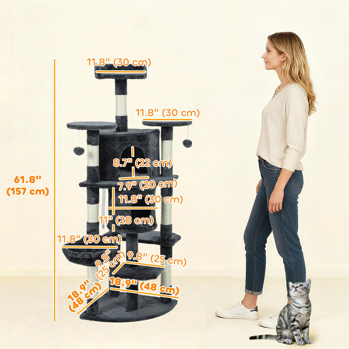 Arbre a chat de 62 pouces avec poteau a griffer pour chats d'interieur