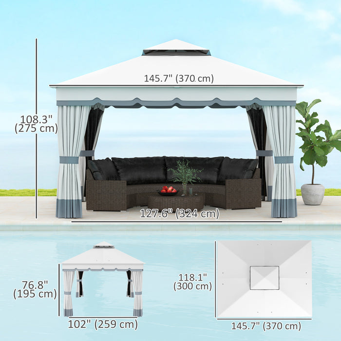 Outsunny Gazebo Exterieur A Double Toit 10' X 12' Avec Filet Et Rideaux