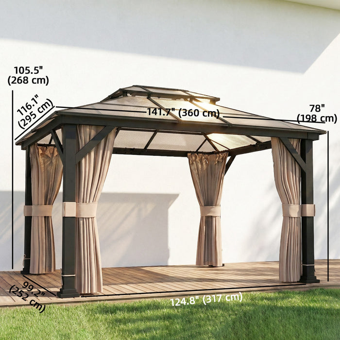 Outsunny Gazebo a toit rigide 3,6 x 2,95 m avec toit double en polycarbonate