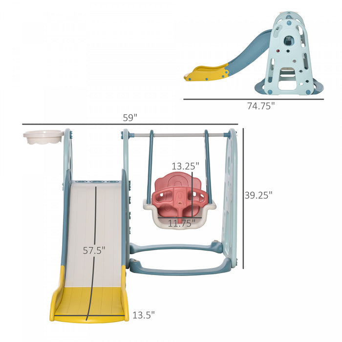 Qaba Ensemble De Toboggan Balancoire Pour Enfants 3 En 1 Avec Panier De Basket-ball A Hauteur Reglable Base Remplissable D'eau Ensemble De Jeu Pour Tout-petits Centre D'activites