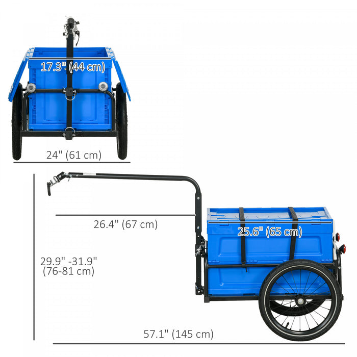 Aosom Remorque Cargo Velo avec chariot et boite de rangement amovible, bleu