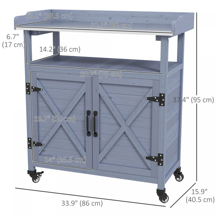 Outsunny Banc D'empotage Exterieur Avec Rangement, Roulettes, Gris