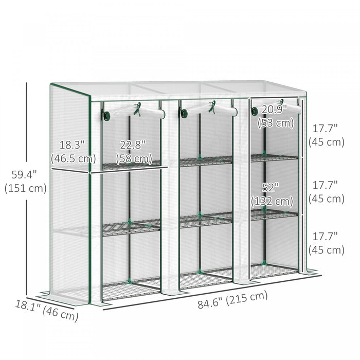 Outsunny Mini Serre Adossee Avec 3 Etageres, 3 Portes Enroulables, Blanc