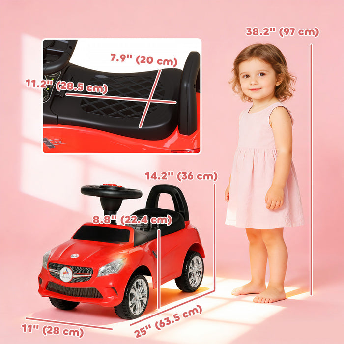 Aosom voiture porteur avec klaxon, musique, phares fonctionnels et rangement, rouge