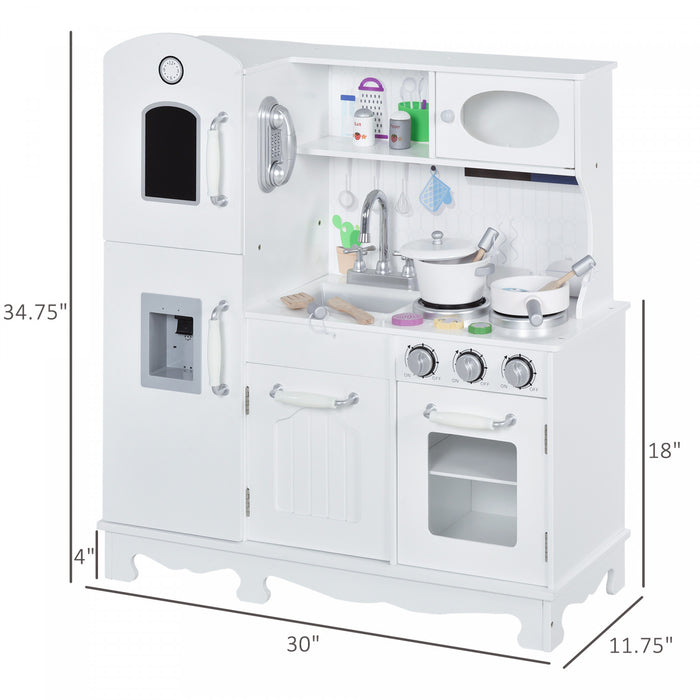 Qaba Cuisine Pour Enfants 3+ Ans Dinette Jeu D'imitation Educatif Complet Nombreux Accessoires Materiau En Mdf Et Pin Robustes 30\" X 11.75\" X 34.75\" Blanc