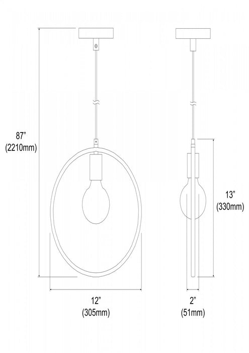 Luminaire suspendu Geometric circulaire de Dainolite avec fini noir mat et bronze rétro, et 1 ampoule
