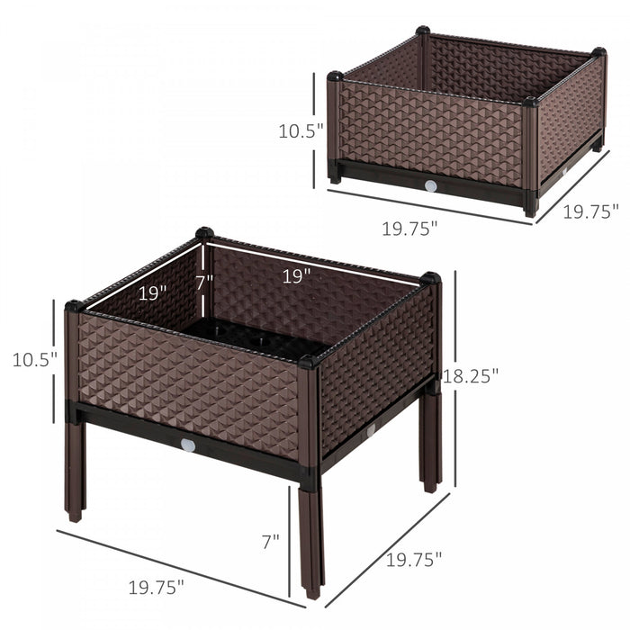 Outsunny Lot De 4 Pieces Jardiniere Sur Pieds Carre Potager 2 Etages Insert D'irrigation Inclus Plastique Brun