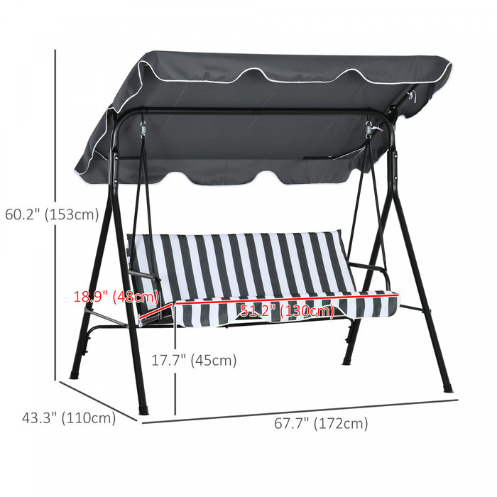 Outsunny Balancoire De Patio 3 Places Avec Auvent Reglable, Gris Et Blanc