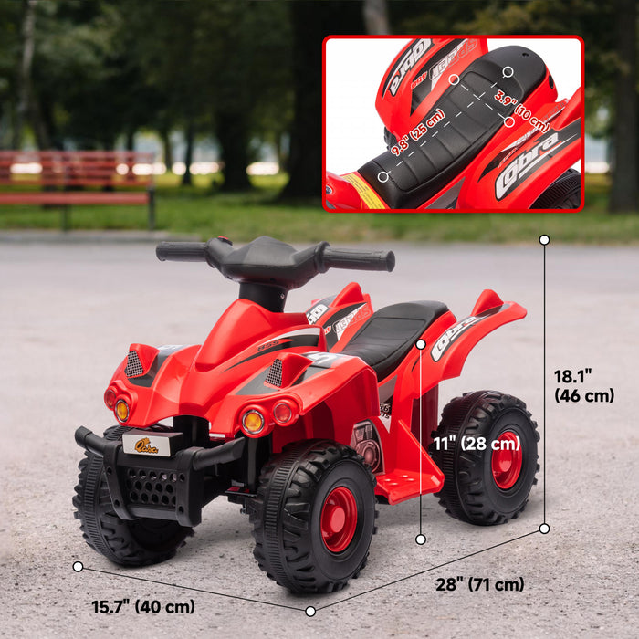 Qaba Quad 6 V Pour Enfants, Vehicule Electrique A 4 Roues Alimente Par Batterie Pour Enfants Avec Musique, Avant, Pour Garcons Et Filles, Tout-petits Ages De 2 A 6 Ans, Rouge