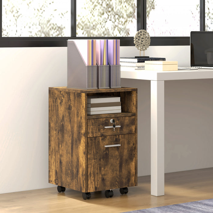 Vinsetto Classeur a 2 tiroirs avec serrure pour format lettre A4, brun