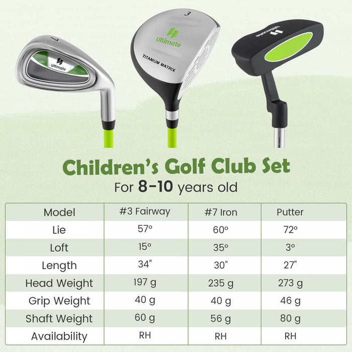 Ultimate Junior Golf Club Set Pour Enfants Comprend 165cc #3 Fairway Wood Et #7 Iron Green