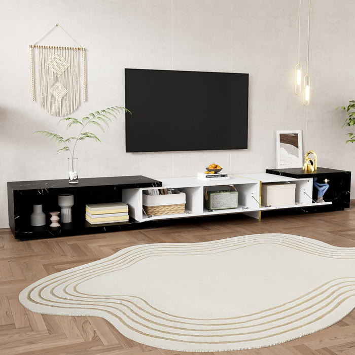 Liam 55.1\"–102\" Cabinet TV Moderne avec Longueur Ajustable et Fonction Rotative, Noir