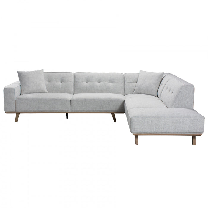 Sloane Sectionnel 2 pieces en tissu aspect lin avec dossier touffete et pieds en bois fuseles - Gris pale