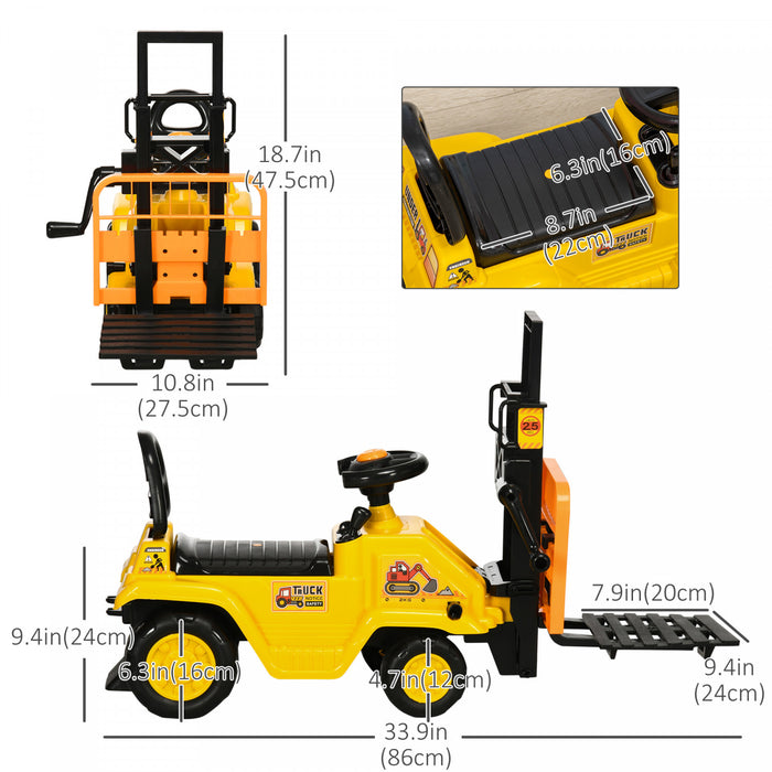 Aosom Tracteur A Chevaucher, Chariot Elevateur Avec Fourche Et Plateau, Tracteur Pour Enfants Avec Rangement Sous Le Siege, Camion De Construction Avec Roues, A Bande De Roulement