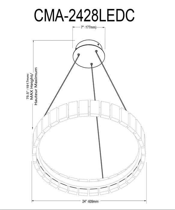 Lustre Camila de Dainolite avec fini laiton vieilli, cristal et ampoule à DEL de 28 W