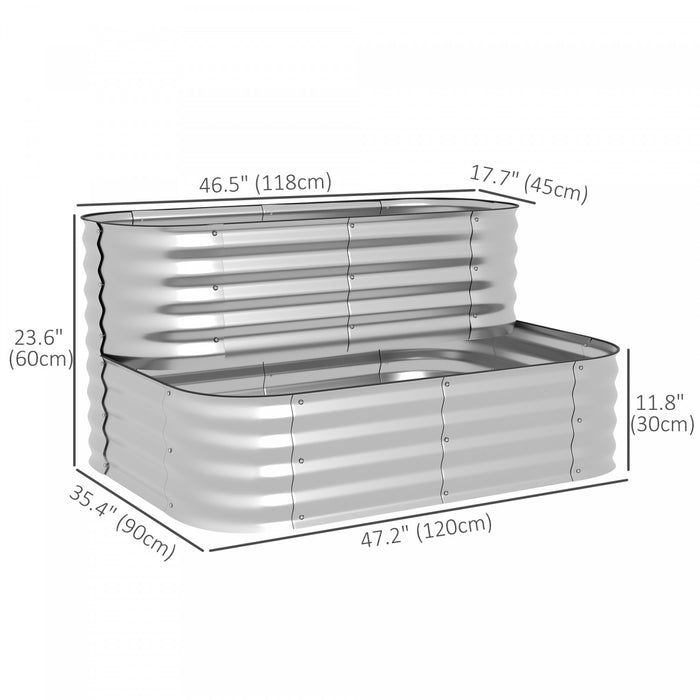 Outsunny Kit De Jardiniere Surelevee A 2 Niveaux, 4x3x1pi Jardiniere D'exterieur Galvanisee Avec Bordure De Securite Pour Legumes, Fleurs, Fruits Et Herbes, Argent