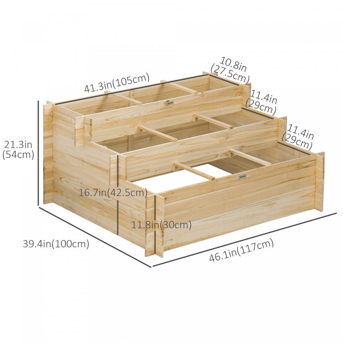 Outsunny Lit de jardin sureleve avec 9 grilles de culture, naturel