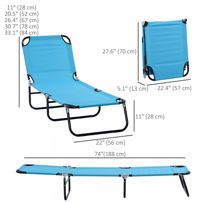 Outsunny Chaise Longue Pliante Avec Dossier Reglable, Bleu Ciel
