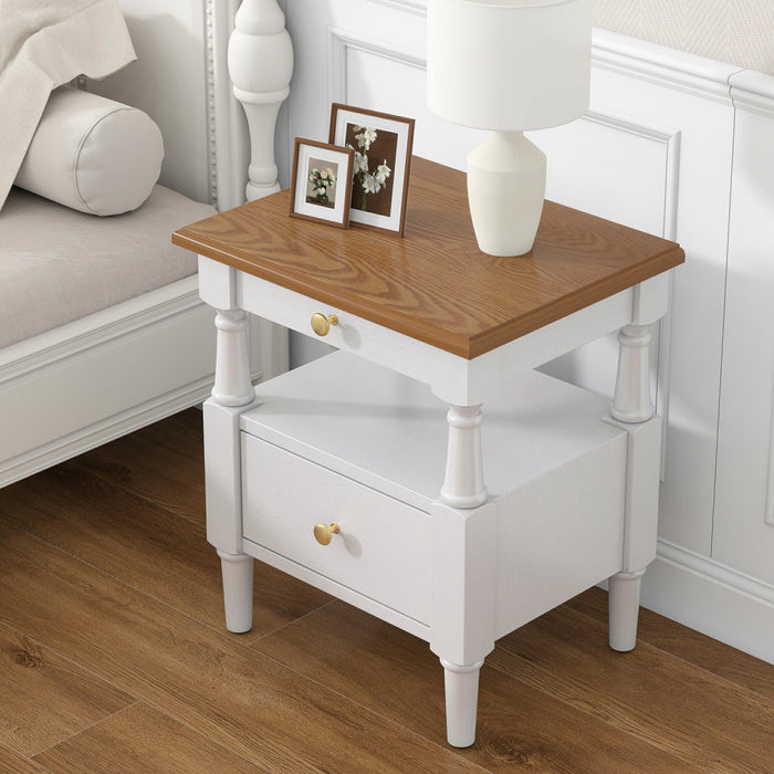 Emma Table de Nuit en Bois a 2 Tiroirs pour Chambre a Coucher avec Pieds Antiderapants, Blanc Lait