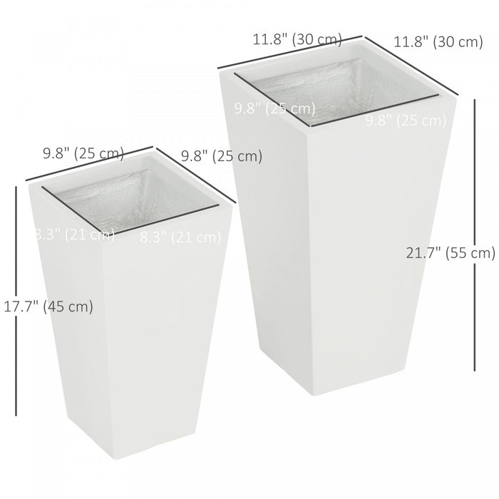 Outsunny Lot de 2 pots de fleurs d'exterieur avec trous de drainage, Blanc