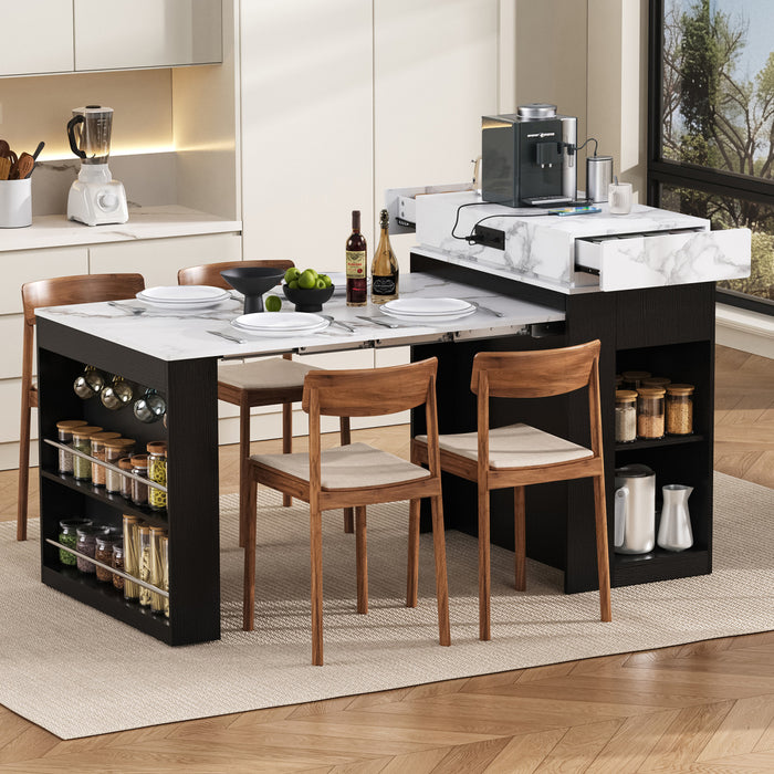 Table a manger extensible Logan avec plateau pliant et tiroirs de rangement, noir
