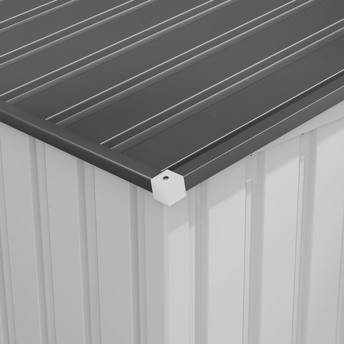 Outsunny 5 X 7ft Pencher A Remise De Stockage, Organisateur De Maison De Stockage D'outils De Jardin En Metal Avec Portes Coulissantes, Events, Crochets, Etageres Reglables, Blanc