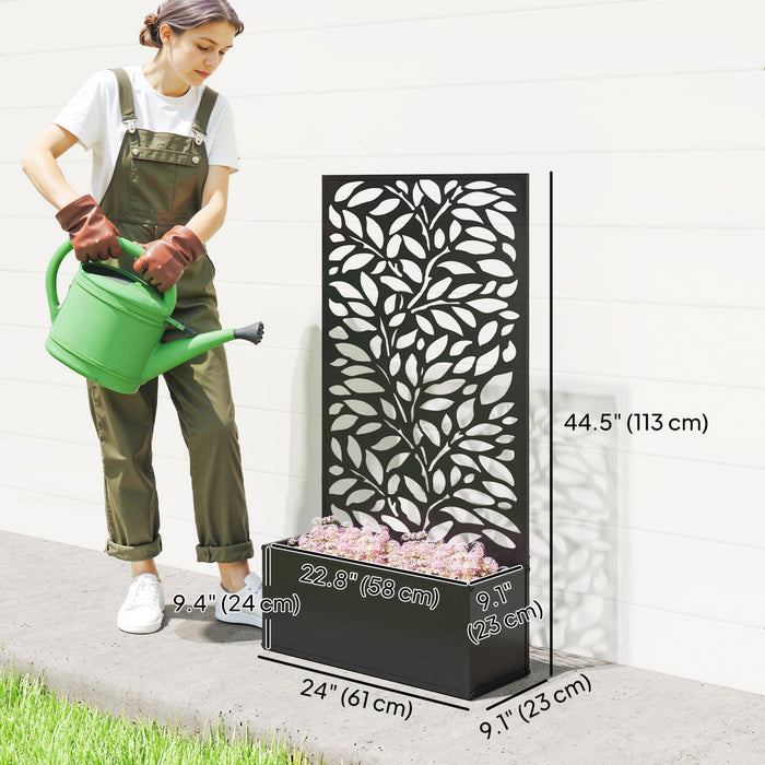 Outsunny Lit de jardin sureleve avec panneau d'intimite jardiniere en metal