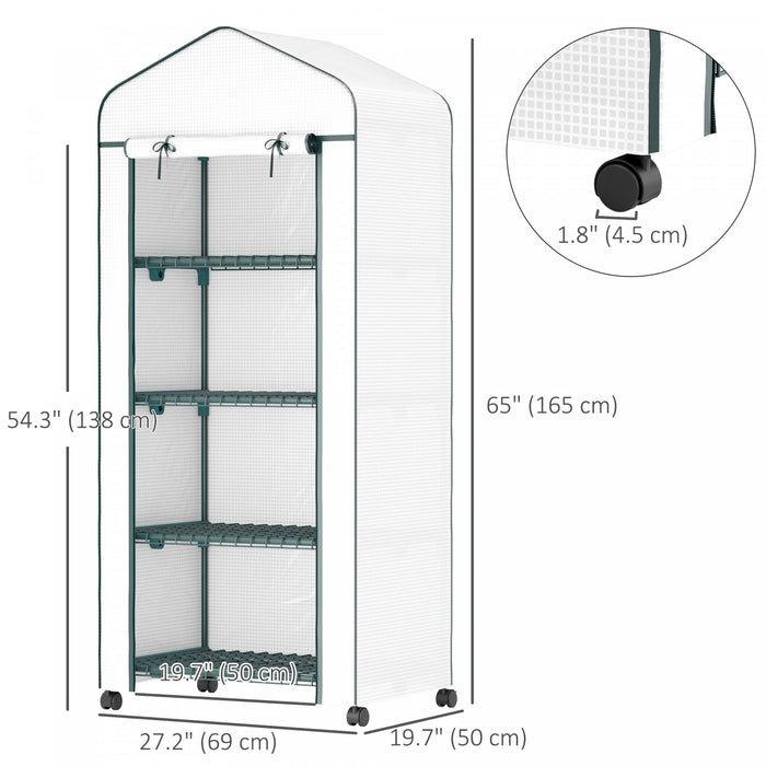 Outsunny Serre Portable Avec Etageres A 4 Niveaux, Couverture En Pe, Blanc